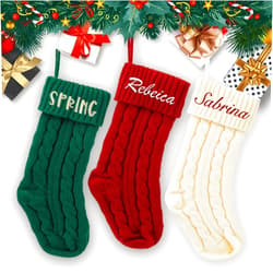 Andemie Custom Name Family Christmas Stocking with Leather Patches,Knitted Xmas Stockings for Kids,Holiday and Fireplace Party Decoration