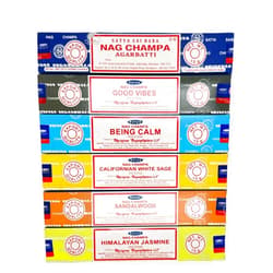 Dinil Satya Nag Champa Sandalwood White Sage Good Vibes Jasmine Being Calm - Satya Incense Sticks Assorted Set of 6 Pack (Satya Assorted Pack - 1)