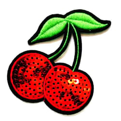 NiPitShop Cherry fruit Patch Nipitshop Patches Cute Red Cherry Green Leaf Sequins Cartoon Kids Patch Embroidery Applique Patch Lace Fabric Motif Applique Sew On Patches for Craft Sewing Clothing