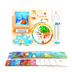 YunHe XinQiao Toys Factory Wooden Weather Station Cognitive Board with 24 Cards, Montessori Climate Busy Board for Toddlers, Learning Daily Weather Condition Changes, Teaching Months & Seasons Toys for 3,4,5 Years Old