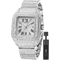 Gosasa Fashion Hip Hop Men's Crystal Watch Bling Bling Watch Rectangle Case Stainless Steel Quartz Analog Bracelet Wristwatch