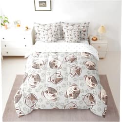 Homewish King Size 7 Pieces Comforter Set French Bulldogs Bed Sheet Pet Dog Paw Bedding Sets Animal Reversible Bed Sheet Sets(1 Comforter 2 Pillowcases 1 Flat Sheet 1 Fitted Sheet 2 Throw Pillow Covers