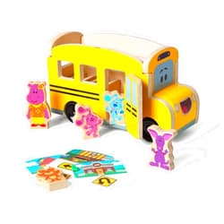 Melissa & Doug Blue's Clues & You! Wooden Pull-Back School Bus (9 Pieces)