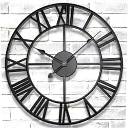 Xyyonm Retro Silent 24 inch Large Roman Numeral Wall Clock, Indoor Loft, Bedroom, Living Room, Porch Art Decor Metal Clocks, Outdoor Farmhouse Patio Waterproof, Battery Operated Antique Black Clock