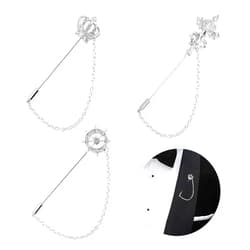 Huture 3 Packs Men's Brooch Lapel Pin Crown Rudder Cross Badge Hanging Chains Collar for Career Suit Tuxedo of Shirts Tie Hat Scarf for Boyfriend Father Birthday Silver