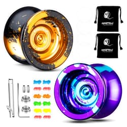 MAGICYOYO Pack of 2 Dual Purpose Yoyo N11 Responsive Yoyo with Unresponsive Bearing for Advanced Player Adults + Removal Bearing Tool + 2 Bags +12 Yoyo Strings - Black Golden+ Purple Blue