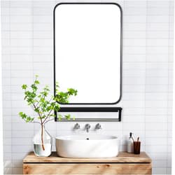 NUTTUTO Bathroom Vanity Mirror 16'' x 24'' Wall Decorative with Shelf Rack Metal Frame Made Hanging Home Basics Rectangular Style for House Shower Mirror Rustic, Black