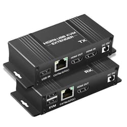 avedio links 164FT HDMI KVM USB Extender Over Cat 5e/6/7 Cable, 1080P HDMI Ethernet Extender Balun Transmitter Receiver with Loop Out Function - USB Keyboard Mouse, Single POC Power Supply