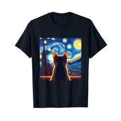 You're Art Gallery Clothes Starry Night Cat Design - Van Gogh Inspired Art T-Shirt