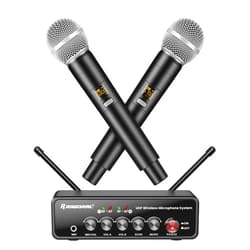 Riworal Wireless Microphone System Dual Channel Handheld Cordless Mic Set with Echo/Bluetooth Music/Volume Adjust Karaoke Dynamic Mic Wireless 160ft 260ft Range for Smart Tv Home Theater Sound Bar