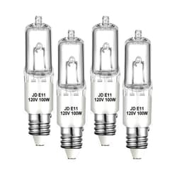 Jaenmsa 4 Pack JDE11 Bulb,120V 100W Halogen Candelabra Bulbs,T4 Mini Base JD E11 Bulb ,Dimmable 2700K Warm White（Replacement E11 LED bulb）,for Chandeliers,Candelabra,Ceiling Fan, Table Lamps, Cabinet Lighting