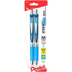 Pentel EnerGel Deluxe RTX Retractable Liquid Gel Pen, Medium Line, Metal Tip, Sky Blue Ink, 2 Pack (BL77BP2S)