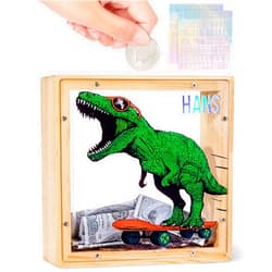 ICOSY Wooden Piggy Bank for Kids Boys Girls, DIY Name Coin Bank Unicorn Dinosaur Money Bank with Letter Stickers