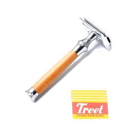 OdontoMed2011® Men Traditional Classic Double Edge Shaving Safety Razor Wood Handle with 5 Pcs Razor Blades BTS-304