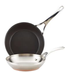 Anolon Nouvelle Copper Frying/Fry Pan/Skillet Set, 9.5 Inch Stainless Steel and 10.25 Inch Hard Anodized Nonstick