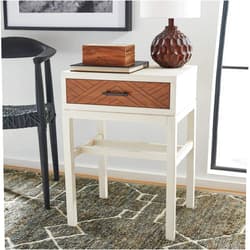 Safavieh Home Collection Ajana Distressed White and Honey Brown 1-Drawer Accent Tables