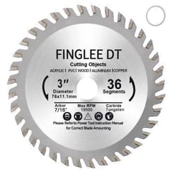 FINGLEE DT 3 Inch TCT Circular Saw Blade 36 Teeth for Wood, Plastic, PCV, Acrylic, Plywood, 7/16'' Arbor, Supplied with 3/8