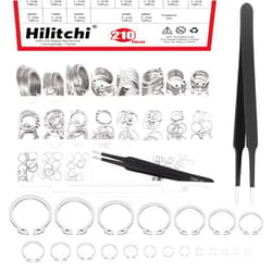 Hilitchi 211Pcs 21 Sizes C-Clip External Retaining Rings Snap Rings Assortment Kit Circlip Snap Rings 304 Stainless Steel C-Clip Set with Tweezers (M4-M28) for Moving Parts