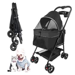 San Yare Pet Stroller for Cats/Dogs,4 Wheels Dog Cat Stroller for Up to 30lbs Small Medium Dogs Cats Foldable Puppy Stroller with Storage Basket and Cup Holder.(Black)