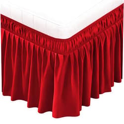 BIGTONE Wrap Around Bed Skirt for King Size Bed 15 Inch Drop,Dust Ruffles Solid Color Wrinkle and Fade Resistant with Adjustable Elastic Belt Easy to Install,Polyester Fabric Machine Washable,Burgundy