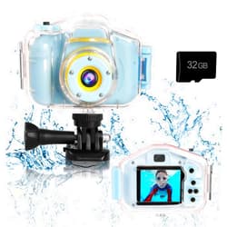 Agoigo Kids Waterproof Camera Toys for 3-12 Year Old Boys Girls Christmas Birthday Gifts Underwater Sports HD Children Digital Action Camera 2 Inch Screen with 32GB Card (Blue)