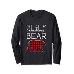 Matching Christmas Family Buffalo Gingham Shop Lil Bear Christmas Pajamas Matching Family Plaid Boys Girls Long Sleeve T-Shirt