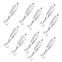 Fish WOW! 10pcs 1/2oz Casting Spoon Jig Lures Hammered Spoons with a Treble Hook - Silver Chrome