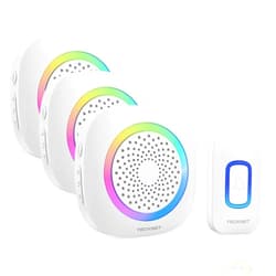 TECKNET Wireless Doorbell with 3 Portable Doorbells with RGB Light, Battery Powered IP66 Waterproof Door Chime Kit, 1300ft Wireless Range, 60 Chimes & 5 Level Volume, Using Time up to 4.5 Years