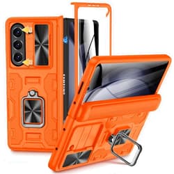 VEGO for Galaxy Z Fold 5 Case, with Magnetic Kickstand & Slide Camera Cover Screen and Hinge Protector Full Body Drop Protection Phone Cover for Samsung Galaxy Z Fold 5 2023-Orange