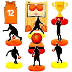 Epakh 10 Pcs Basketball Centerpieces for Table Basketball Birthday Party Supplies Basketball Party Decorations Basketball Honeycomb Centerpieces Player Silhouette for Birthday Baby Shower Party