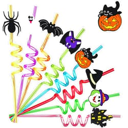 Meaxur 24pcs Halloween Party Favors Bat Pumpkin Ghost Cat Witch Spider Ghost Pattern Reusable Straws Party Gift Halloween Party Supplies with 2 Cleaning Brushes 8 Color.