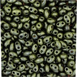 John Bead Preciosa Twin 2-Hole Bead 2.5x5mm, 22g Vial, Opaque Green Pearl