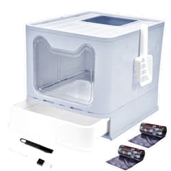 Panghuhu88 Foldable Cat Litter Box with Lid, Large Top Entry Cat Toilet, Enclosed Cat Potty Include Cat Litter Scoop, Drawer Type Easy Clean Cat Litter Pan (Grey, 20