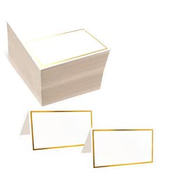 EVASTER Place Cards Pack of 100 Premium Tent Name Place Cards for Table Setting with Gold Foil Border 2x3.5 inches - Perfect Place Cards for Weddings, Banquets Dinner Parties and any other Events