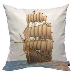 HOSNYE Boat Cotton Linen Throw Pillow Case Vintage Wooden Tall Ship Ocean Boat Adventure Sailor Pirate Travel Pillow Cushion Covers Home Sofa Decorative 18 X 18 Inch