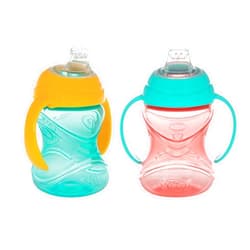 Nuby Clik-It Soft Spout No-Spill Training Sippy Cup with Handles - (2-Pack) 10 oz - 4+ Months - Aqua/Red/Orange