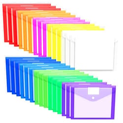 EOOUT 30 Pack 10 Color Plastic Envelopes Poly Envelopes, Hook & Loop Closure File Folders Clear Document Folders File Envelopes with Label Pocket A4 Size