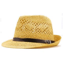 YCMI Woven Pattern Short Brim Fedora Hat Sun Straw Hat for Men Women