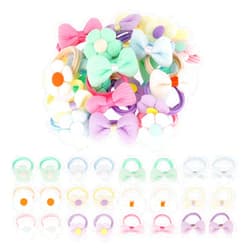 Tucnoeu 24pcs Baby Girl Hair Ties Cute Flower Elastic Toddler Hair Ties No Damage Candy Bow Seamless Ponytail Hair Ties,Scrunchies for Thick Hair Girl Hair Accessories