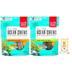 Aurora Pet Variety Pack (2) The Honest Kitchen Ocean Chews Wolfish Skins (6-oz), Cod Fish Skins (5.5-oz) Dehydrated Dog Treats with AuroraPet Wipes