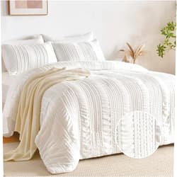 DHSFKBE White Tufted Comforter Set Queen Size 7 Piece Bed in a Bag，Shabby Chic Boho Bedding for Bedroom Comforter，All Season Soft Microfiber Ruffle Comforter Set with Pillow and Sheets