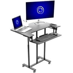 VIVO Mobile Height Adjustable Table, Stand Up Desk Cart with Sliding Keyboard Tray, Computer Workstation, Rolling Presentation Cart, Black, CART-V06A