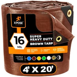 Xpose Safety 4' x 20' Super Heavy Duty 16 Mil Brown Poly Tarp Cover - Thick Waterproof, UV Resistant, Rip and Tear Proof Tarpaulin with Grommets and Reinforced Edges - by Xpose Safety