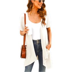 Veryoung Floral Short Sleeve Cardigans for Women Casual Drape Open Front Lightweight Summer Cardigan with Pocket High Low Hem