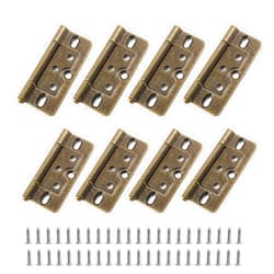 Auvotuis 8Pcs 3Inch Bronze Non-Mortise Door Hinges Antique Iron Flat Cabinet Hinges for Wardrobe