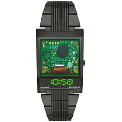 Bulova Mens LED Computron D-Cave Special Edition Black IP and Silicone Strap Watch, Transparent Mineral Crystal Style: 98C140