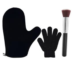 BOLITFU 3Pack Self Tanning Mitt Set, 1 Self Tanning Mitt, 1 Self Face Tanning Brush, 1 Exfoliating Glove, Self Tan Kit (3pcs tan applicators)