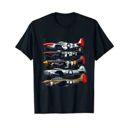 WW2 Warplanes B-17 P51 Mustang F4U Corsair P40 Warhawk T-Shirt