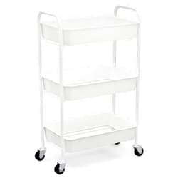 CAXXA 3-Tier Rolling Metal Storage Organizer - Mobile Utility Cart Kitchen Cart with Caster Wheels, White