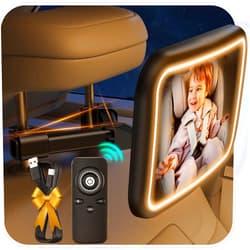 TAZENI Baby Car Mirror With Light for Baby Rechargeable 2000mA Baby Mirror for Car Seat Rear Facing Hook Clip Design Car Seat Mirror for Baby Rear Facing Crystal Clear ShatterProof With Remote 10ft Cable